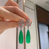 Green Crystal Water Droplets Earrings Pendant Set