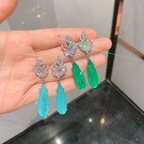 Green Crystal Water Droplets Earrings Pendant Set