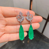 Green Crystal Water Droplets Earrings Pendant Set