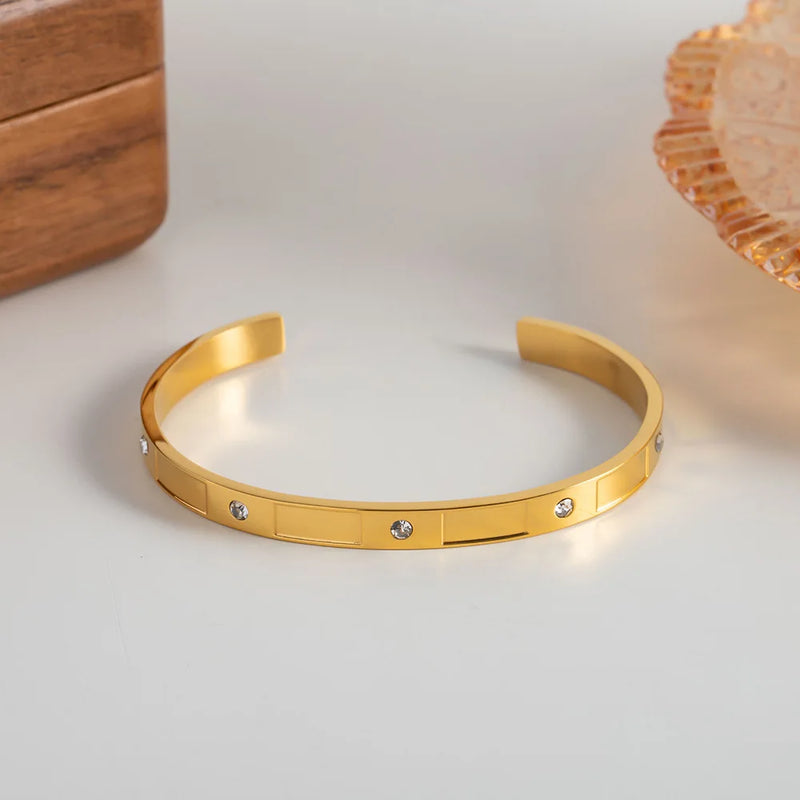 Waterproof Stainless Steel 18K Plating Zircon Bracelet Bangle