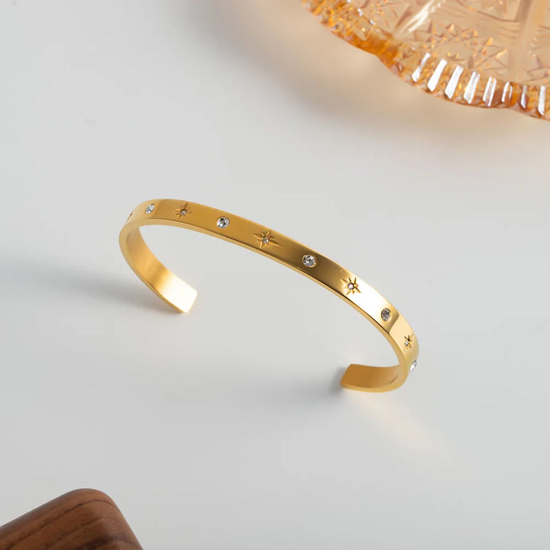Water Proof Stainless Steel 18K Plating Star Zircon Bracelet Bangle