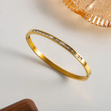 Water Proof Stainless Steel Square Zircon Bangle for Women