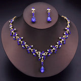Water Drop Crystal Bridal Jewelry Set Rhinestone Necklace Earrings