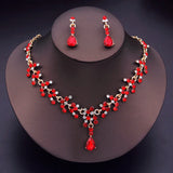 Water Drop Crystal Bridal Jewelry Set Rhinestone Necklace Earrings