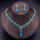 Water Drop Crystal Bridal Jewelry Set Rhinestone Necklace Earrings
