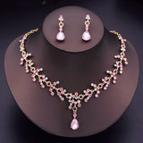 Water Drop Crystal Bridal Jewelry Set Rhinestone Necklace Earrings