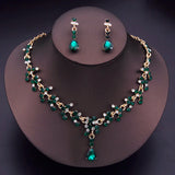 Water Drop Crystal Bridal Jewelry Set Rhinestone Necklace Earrings