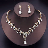 Water Drop Crystal Bridal Jewelry Set Rhinestone Necklace Earrings