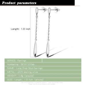Water Drop Earrings 925 Sterling Silver Long Earrings for Women