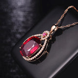 Red Crystal Ruby Gemstone Pendant Necklace for Women