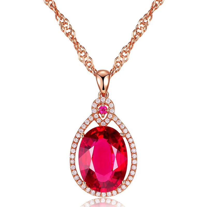 Red Crystal Ruby Gemstone Pendant Necklace for Women