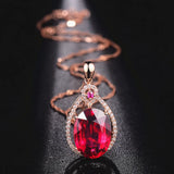 Red Crystal Ruby Gemstone Pendant Necklace for Women