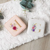 Watercolor Flower Letters Jewelry Box Organizer Display Travel Jewelry Case