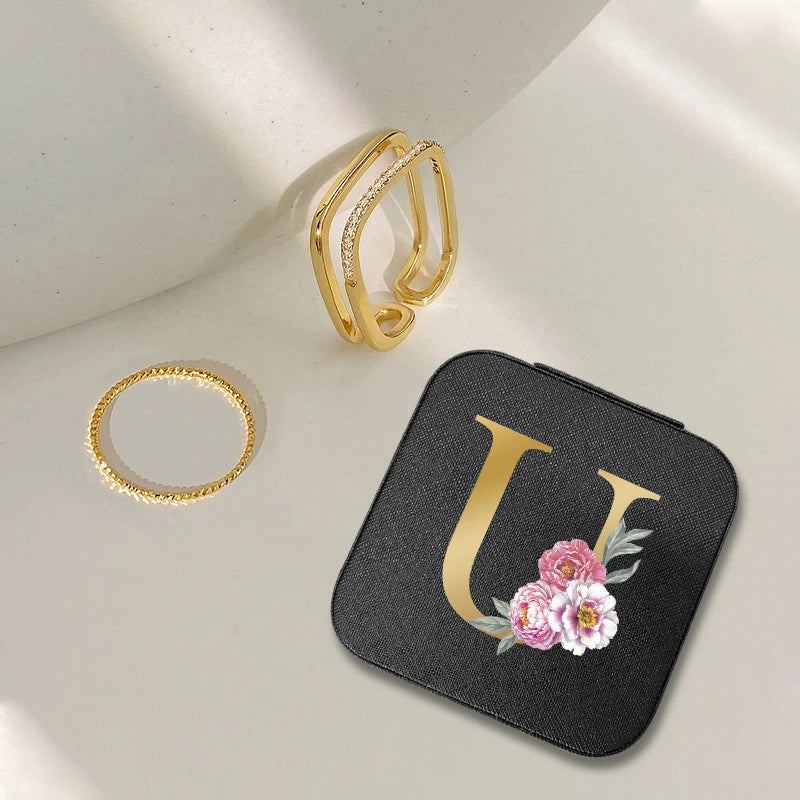 Watercolor Floral Letters Jewelry Box Organizer Display Travel