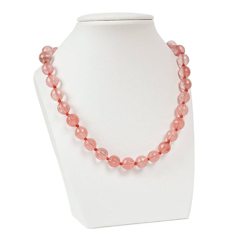 Watermelon Red Crystal Bead Necklace 10mm Round Beads Women Party Gift