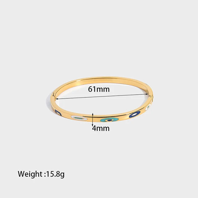 Enamel Evil Eye Stainless Steel Bracelet Waterproof 60mm PVD 18K Real