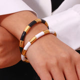 Thick Enamel Strip Cuff Bangle Stainless Steel Bracelet