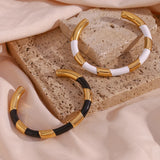 Thick Enamel Strip Cuff Bangle Stainless Steel Bracelet