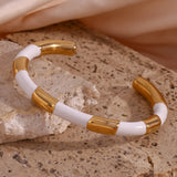 Thick Enamel Strip Cuff Bangle Stainless Steel Bracelet