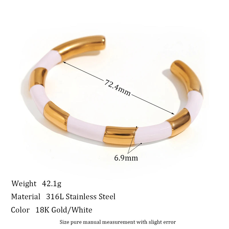Thick Enamel Strip Cuff Bangle Stainless Steel Bracelet