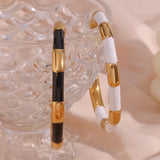 Thick Enamel Strip Cuff Bangle Stainless Steel Bracelet