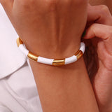 Thick Enamel Strip Cuff Bangle Stainless Steel Bracelet