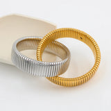 Waterproof Double Layer Bracelet Stainless Steel Silver Chunky Bangle