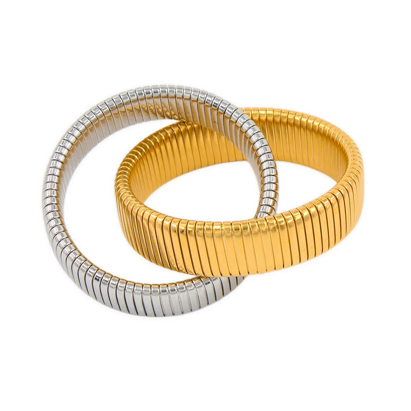 Waterproof Double Layer Bracelet Stainless Steel Silver Chunky Bangle