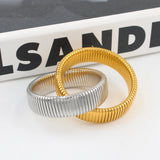 Waterproof Double Layer Bracelet Stainless Steel Silver Chunky Bangle