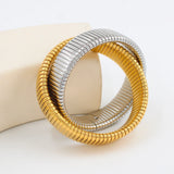 Waterproof Double Layer Bracelet Stainless Steel Silver Chunky Bangle