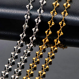 Waterproof Flower Stainless Steel Necklace Double Bead Chain Vintage Choker