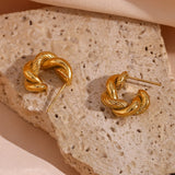 Twisted Chunky Round Hoop Earrings, 18K Plated, Waterproof, Hypoallergenic