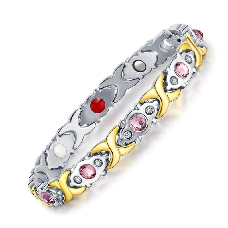Waterproof Pink Crystal Chain Bracelets Stainless Steel Bangles