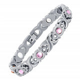 Waterproof Pink Crystal Chain Bracelets Stainless Steel Bangles