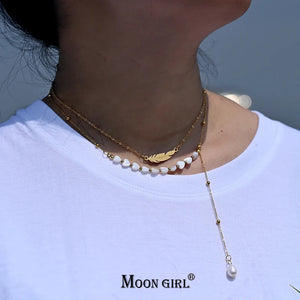 Waterproof Stainless Steel Choker Necklace Women Freshwater Pearl Shell
