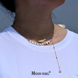 Waterproof Stainless Steel Choker Necklace Women Freshwater Pearl Shell