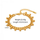 Stainless Steel Cuban Link Chain Bracelet Women 18K Beads Tassel Bangle