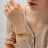 Stainless Steel Cuban Link Chain Bracelet Women 18K Beads Tassel Bangle