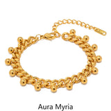 Stainless Steel Cuban Link Chain Bracelet Women 18K Beads Tassel Bangle