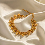 Stainless Steel Cuban Link Chain Bracelet Women 18K Beads Tassel Bangle