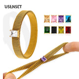 Waterproof CZ Woven Mesh Bangle Women Inspirational Bracelet