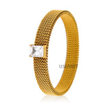 Waterproof CZ Woven Mesh Bangle Women Inspirational Bracelet