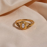 Waterproof Stainless Steel Hollow Pearl Rings for Women