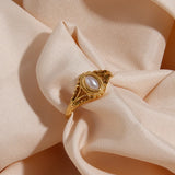 Waterproof Stainless Steel Hollow Pearl Rings for Women