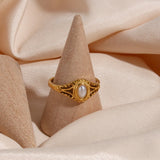 Waterproof Stainless Steel Hollow Pearl Rings for Women