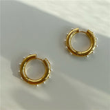 Waterproof Pearl Hoop Earrings PVD Stainless Steel Jewelry