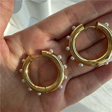 Waterproof Pearl Hoop Earrings PVD Stainless Steel Jewelry