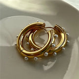 Waterproof Pearl Hoop Earrings PVD Stainless Steel Jewelry