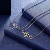 Wave Heart Necklace 925 Silver Charm Pendant Heartbeat Women Jewelry