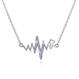 Wave Heart Necklace 925 Silver Charm Pendant Heartbeat Women Jewelry